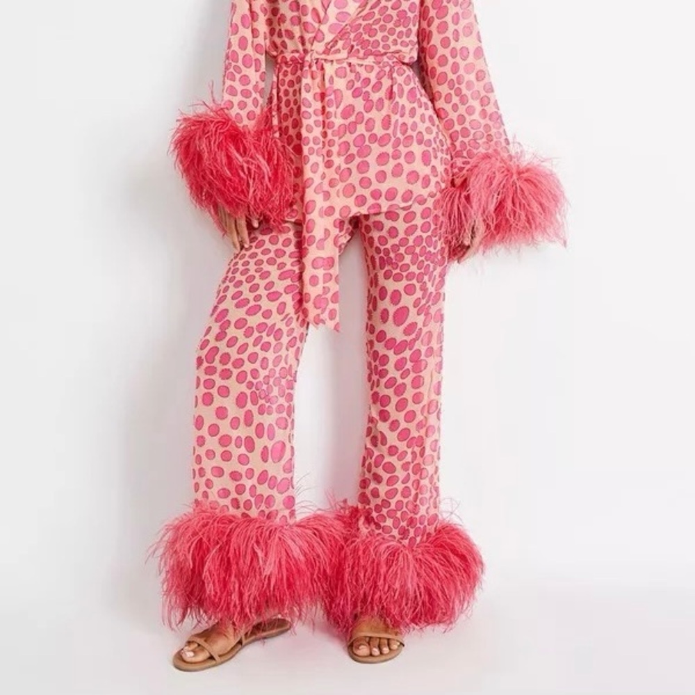 PatBO Pink Feather Trim Lounge Pant